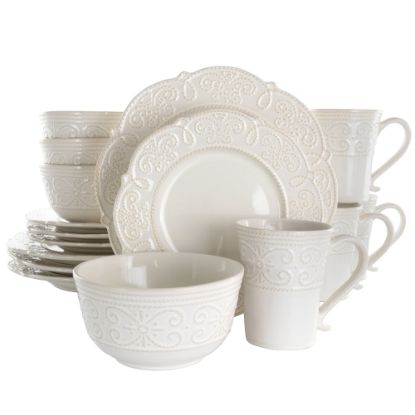 Picture of Elama Luna 16-Piece Embossed Dinnerware Set, White