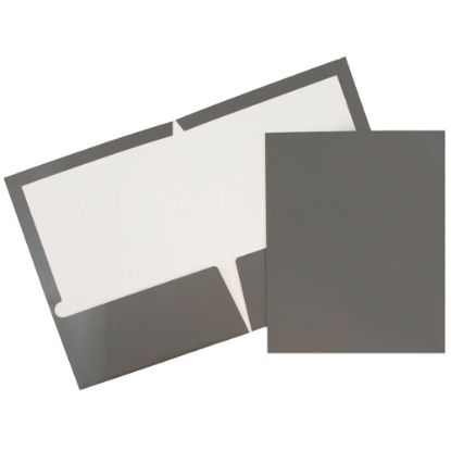 Picture of JAM Paper Glossy 2-Pocket Presentation Folders, Gray, Pack of 6