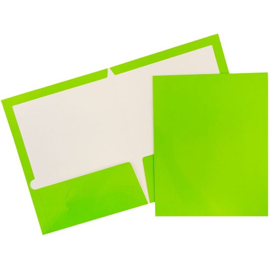 Picture of JAM Paper Glossy 2-Pocket Presentation Folders, Lime Green, Pack of 6