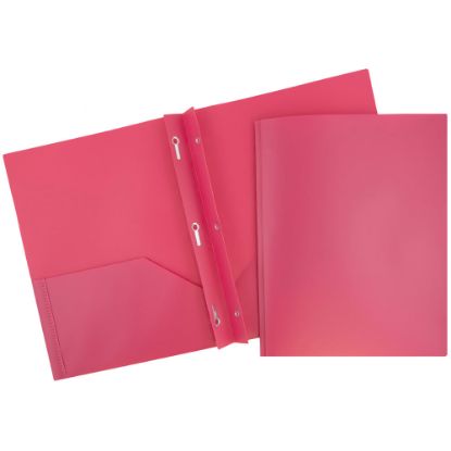 Picture of JAM Paper Plastic 2-Pocket POP Folders with Metal Prongs Fastener Clasps, 9 1/2in x 11 1/2in, Fuchsia Pink, Pack Of 6