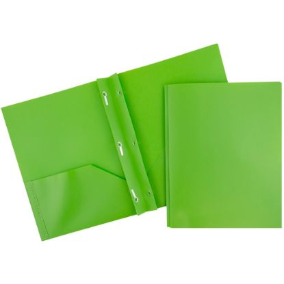 Picture of JAM Paper Plastic 2-Pocket POP Folders with Metal Prongs Fastener Clasps, 9 1/2in x 11 1/2in, Lime Green, Pack Of 6