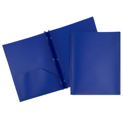 Picture of JAM Paper Plastic 2-Pocket POP Folders with Metal Prongs Fastener Clasps, 9 1/2in x 11 1/2in, Deep Blue, Pack Of 6