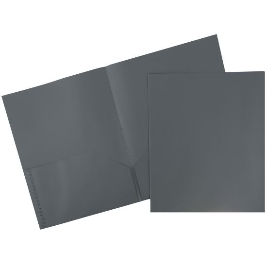 Picture of JAM Paper Plastic 2-Pocket POP Folders with Metal Prongs Fastener Clasps, 9 1/2in x 11 1/2in, Gray, Pack Of 6