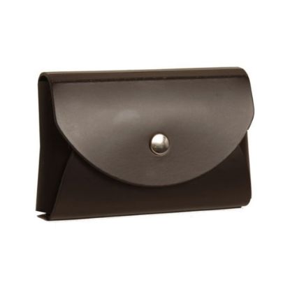 Picture of JAM Paper Leather Business Card Case, Round Flap, 2 1/4in x 3 1/2in x 3/4in, Dark Brown