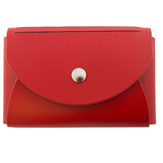 Picture of JAM Paper Leather Business Card Case, Round Flap, 2 1/2in x 4in x 3/4in, Red