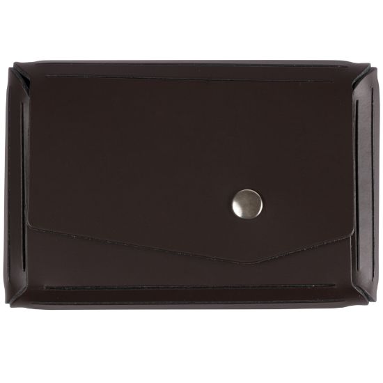 Picture of JAM Paper Leather Business Card Case, Angular Flap, 2 1/2in x 4in x 3/4in, Dark Brown