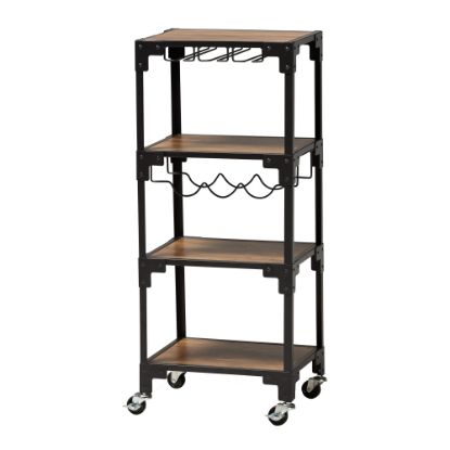 Picture of Baxton Studio Victor 4-Tier Mobile Wine Cart, 38-1/4inH x 15-3/4inW x 11-13/16inD, Walnut/Black