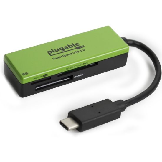 Picture of Plugable USB C SD Card Reader - USB C Card Reader for SD, Micro SD, MMC, or MS Cards - (Compatible with Thunderbolt and USB C 2017 2018 2019 MacBook Pro, 2018 MacBook Air, 12 Inch Retina MacBook), Driverless