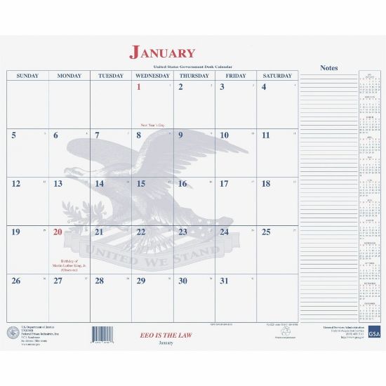 Picture of Unicor Blotter Style Monthly Calendar Pad - Monthly - 12 Month - January 2025 - December 2025 - 1 Month Single Page Layout - 22in Sheet Size - Desk, Desk Pad - White - Unruled Daily Block, Ruled Column, Top Bound - 1 Each