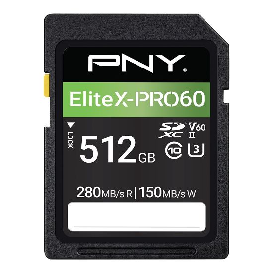 Picture of PNY EliteX-PRO60 Class 10 U3 V60 UHS-II SDXC Flash Memory Card, 512GB, P-SD512V60280EXP6-GE