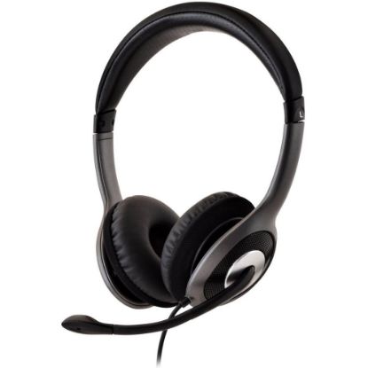 Picture of V7 Deluxe USB Stereo Headphones with Microphone - Stereo - USB - Wired - 32 Ohm - 20 Hz - 20 kHz - Over-the-head - Binaural - Circumaural - 5.91 ft Cable - Omni-directional, Noise Cancelling Microphone - Black, Gray