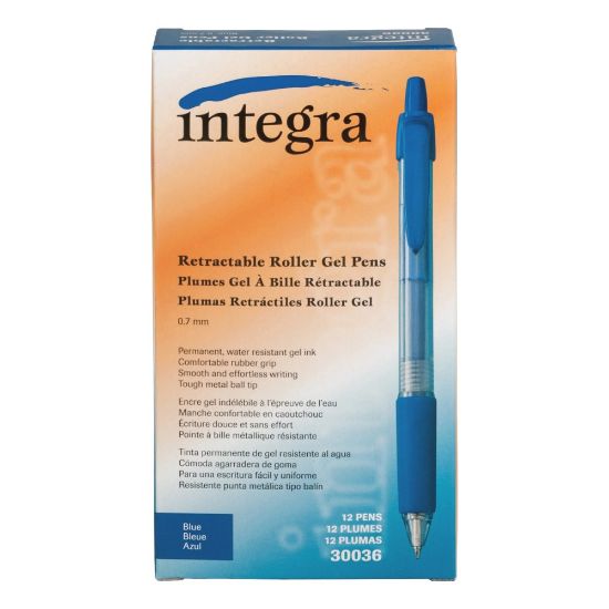 Picture of Integra Retractable Gel Pens, Medium Point, 0.7 mm, Blue Barrel, Blue Ink, Pack Of 12 Pens