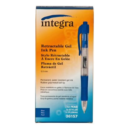 Picture of Integra Retractable Gel Pens, Fine Point, 0.5 mm, Blue Barrel, Blue Ink, Pack Of 12 Pens