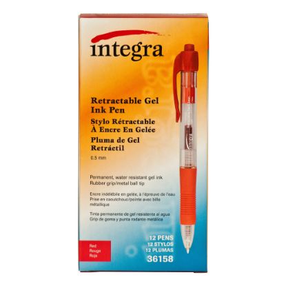 Picture of Integra Retractable Gel Pens, Fine Point, 0.5 mm, Red Barrel, Red Ink, Pack Of 12 Pens