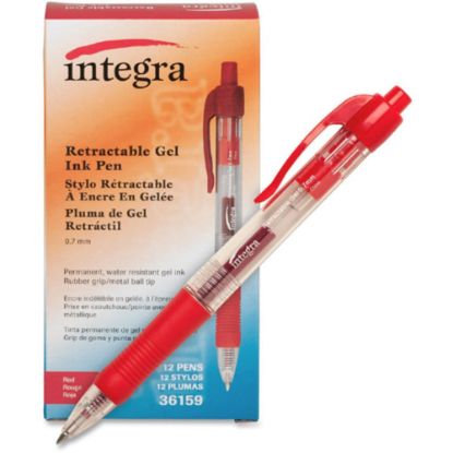 Picture of Integra Retractable Gel Pens, Medium Point, 0.7 mm, Red Barrel, Red Ink, Pack Of 12 Pens