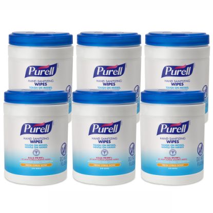 Picture of Purell Hand Sanitizing Wipes, Fresh Citrus Scent, 270 Wipes Per Canister, Pack Of 6 Canisters