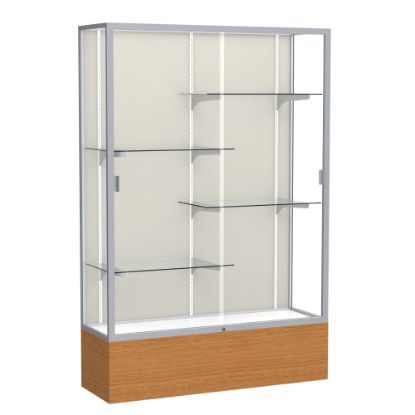 Picture of Waddell Reliant 4-Shelf Floor Display Case, 72inH x 48inW x 16inD, Caramel Oak Base/Satin Finish