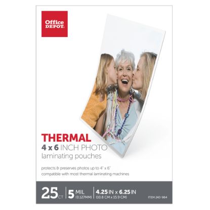 Picture of Office Depot Brand Laminating Pouches, Photo Size, 5 Mil, 4.25in x 6.25in, Pack Of 25