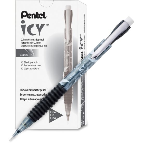 Picture of Pentel Icy Mechanical Pencils, #2 Lead, Fine Point, 0.5 mm, Black Barrel, Pack Of 12