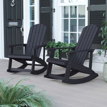 Picture of Flash Furniture Savannah All-Weather Adirondack Rocking Chairs, Black, Set Of 2 Chairs