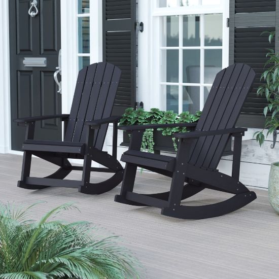 Picture of Flash Furniture Savannah All-Weather Adirondack Rocking Chairs, Black, Set Of 2 Chairs