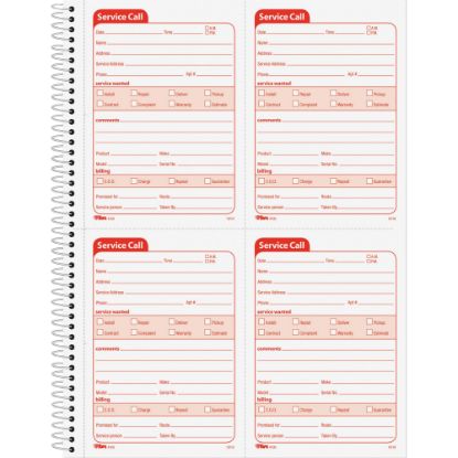 Picture of TOPS Service Call 2-part Spiral Message Slip Book - 200 Sheet(s) - Spiral Bound - 2 Part - Carbonless Copy - 5.50in x 4in Form Size - 8 1/4in x 11in Sheet Size - Red Print Color - 1 / Each