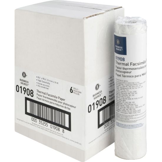 Picture of Business Source Thermal Paper - White - 8 1/2in x 98 ft - 6 / Carton