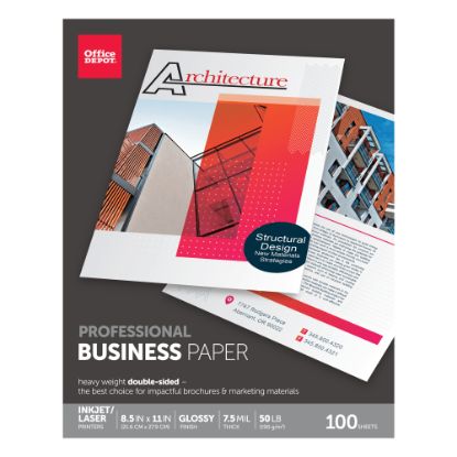 Picture of Office Depot Brand Professional Business Paper, Glossy, Double-Sided, Letter Size, White Pack Of 100 Sheets