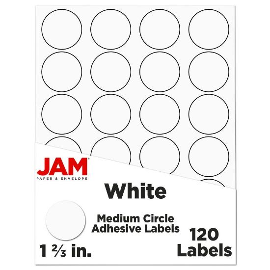 Picture of JAM Paper Circle Label Sticker Seals, 1 2/3in, White, Pack Of 120