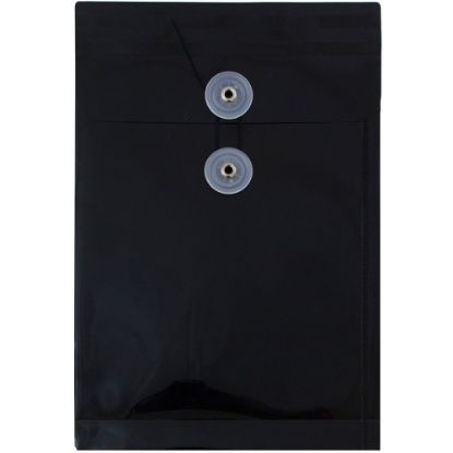 Picture of JAM Paper Open-End Plastic Envelopes, 6 1/4in x 9 1/4in, Button & String Closure, Black, Pack Of 12