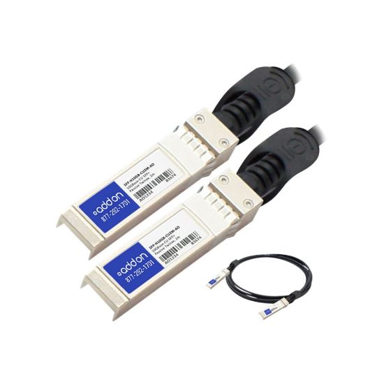 Picture of AddOn 2m Cisco Compatible SFP+ DAC - 10GBase direct attach cable - SFP+ (M) to SFP+ (M) - 6.6 ft - twinaxial - passive - for Cisco 250 Series; Catalyst 2960, ESS9300; Nexus 93180, 9336, 9372; UCS 6140, C4200