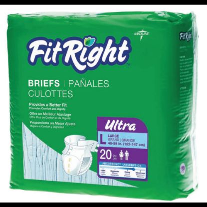 Picture of FitRight Ultra Briefs, Large, 48 - 58in, Blue, 20 Briefs Per Bag, Case Of 4 Bags