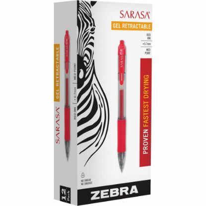 Picture of Zebra Pen SARASA X20 Retractable Gel Pens, Pack Of 12, Medium Point, 0.7 mm, Translucent Barrel, Red Ink