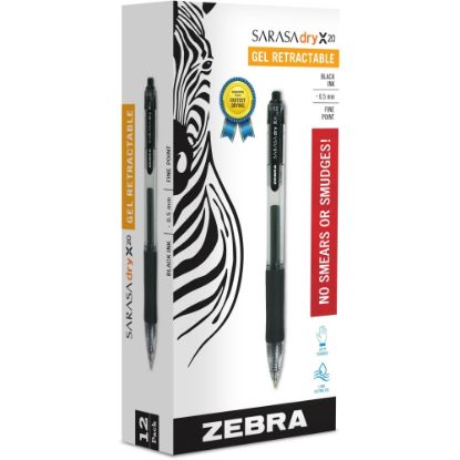 Picture of Zebra Pen SARASA X20 Retractable Gel Pens, Pack Of 12, Fine Point, 0.5 mm, Translucent Barrel, Black Ink