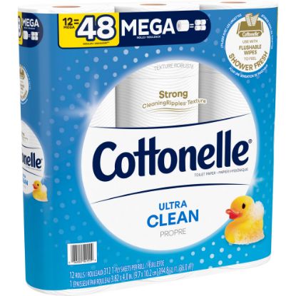 Picture of Cottonelle CleanCare 2-Ply Bathroom Tissue, 3in x 3-7/8in, White, 312 Sheets Per Roll, 12 Rolls Per Pack, Carton Of 4 Packs