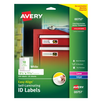 Picture of Avery Easy Align Self-Laminating ID Labels, AVE00757, 1 1/16in x 3 1/2in, White, Pack of 250