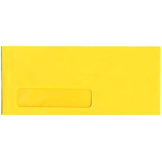 Picture of JAM Paper #10 Single-Window Booklet Envelopes, Bottom Left Window, Gummed Seal, 30% Recycled, Brite Hue Yellow, Pack Of 25