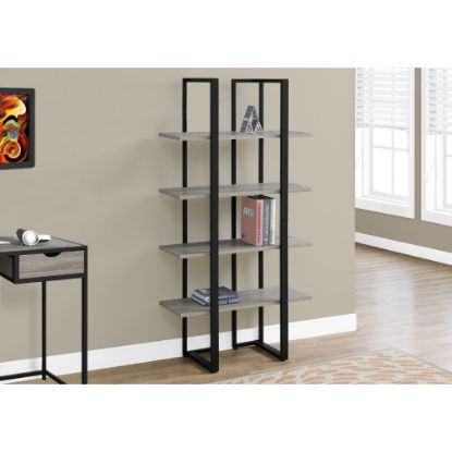 Picture of Monarch Specialties 60inH 4-Shelf Metal Bookcase, Dark Taupe/Black