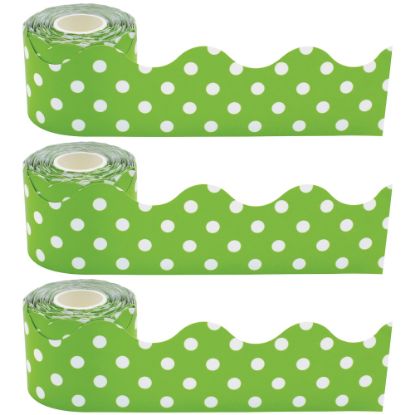 Picture of Teacher Created Resources Scalloped Border Trim, Lime Polka Dots, 50ft Per Roll, Pack Of 3 Rolls