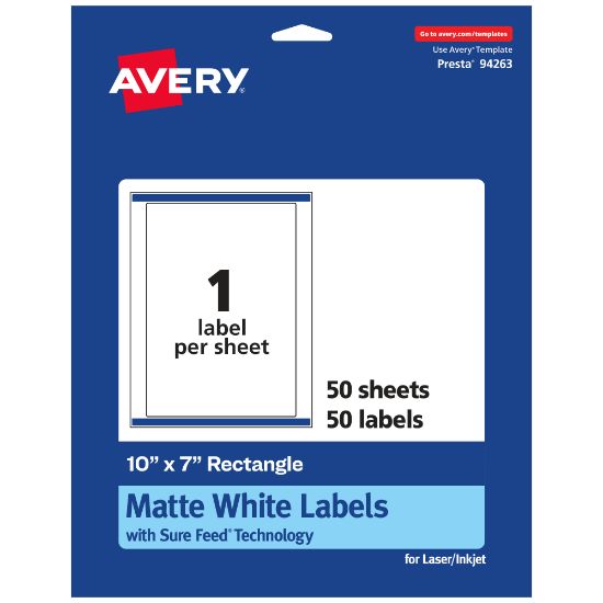 Picture of Avery Permanent Labels With Sure Feed, 94263-WMP50, Rectangle, 10in x 7in, White, Pack Of 50