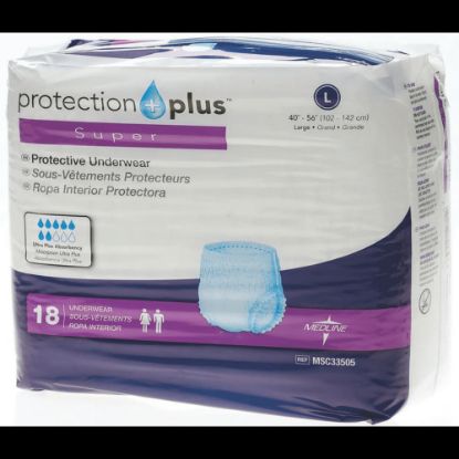 Picture of Protection Plus Super Protective Disposable Underwear, Large, 40 - 56in, White, 18 Per Bag, Case Of 4 Bags