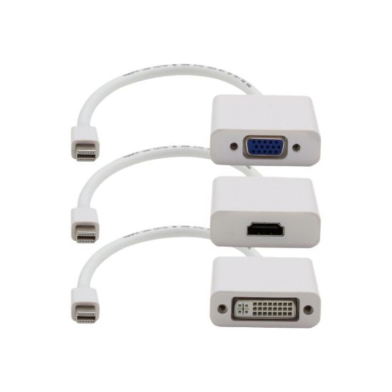 Picture of AddOn 5 Pack 8in Mini-DP to VGA Adapter Cable - Video converter - DisplayPort - VGA - white - with Mini DisplayPort-HDMI cable, Mini DisplayPort-DVI cable