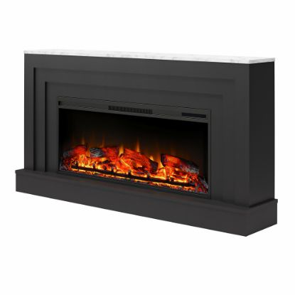 Picture of Ameriwood Home Lynnhaven Wide Mantel With Linear Electric Fireplace, 32-11/16inH x 62-7/16inW x 11-13/16inD, Black/White Marble