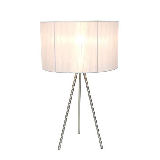 Picture of Simple Designs Tripod Table Lamp with Pleated Silk Sheer Shade, 19.69inH, Brushed Nickel/White