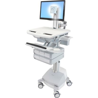 Picture of Ergotron StyleView Cart with LCD Pivot, SLA Powered, 4 Drawers - 4 Drawer - 38 lb Capacity - 4 Casters - Aluminum, Plastic, Zinc Plated Steel - White, Gray, Polished Aluminum