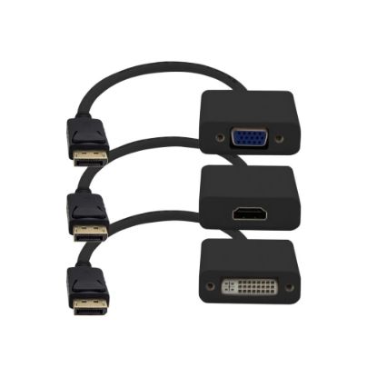 Picture of AddOn 8in Mini-DP to VGA Adapter Cable - Video converter - DisplayPort - VGA - black - with Mini DisplayPort-HDMI cable, Mini DisplayPort-DVI cable