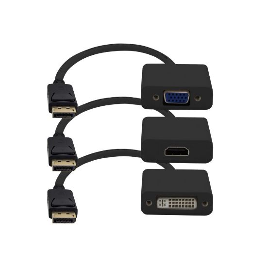 Picture of AddOn 8in Mini-DP to VGA Adapter Cable - Video converter - DisplayPort - VGA - black - with Mini DisplayPort-HDMI cable, Mini DisplayPort-DVI cable