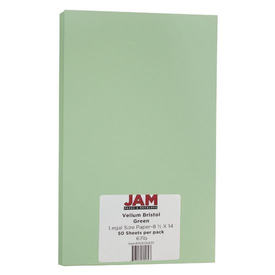 Picture of JAM Paper Card Stock, Vellum Bristol Green, Legal (8.5in x 14in), 67 Lb, Pack Of 50