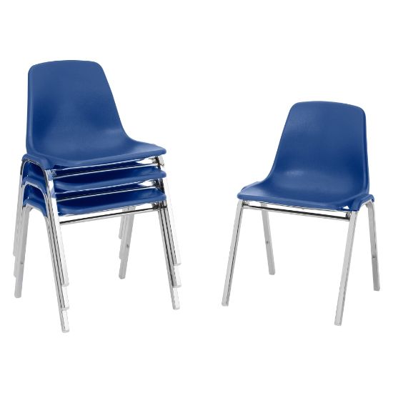 Picture of National Public Seating 8100 Series Poly Shell Stack Chairs, Blue, Set Of 4 Chairs