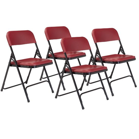 Picture of National Public Seating Lightweight Plastic Folding Chairs, Burgundy/Black, Set Of 4 Chairs